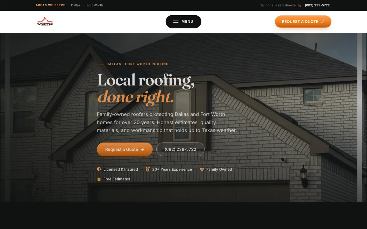 Home page of Northwest Roofing Solutions's website