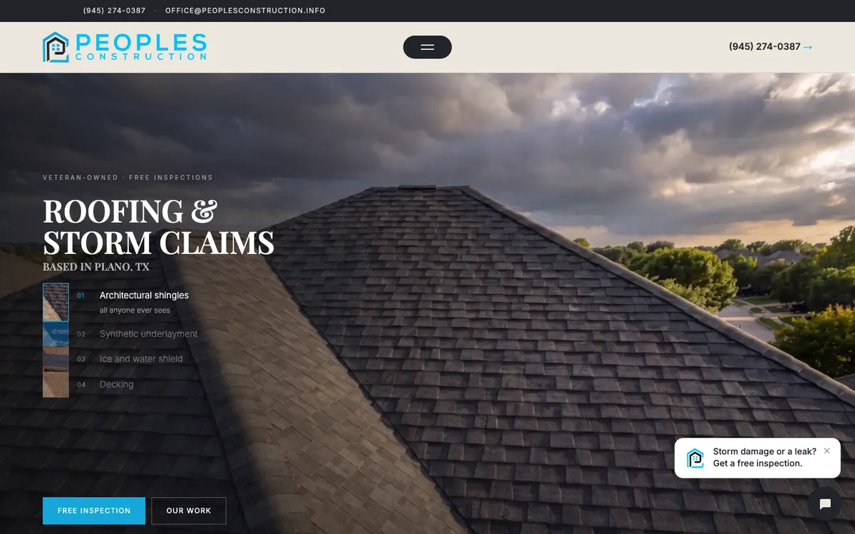 Home page of Peoples Construction's website